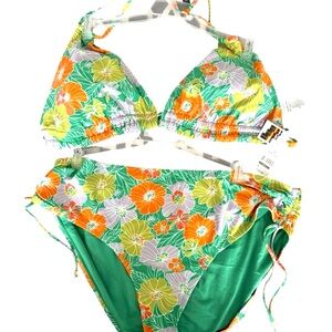 NWT Time and Tru Retro Floral Bikini top W/Side tie bottom, Rt $39